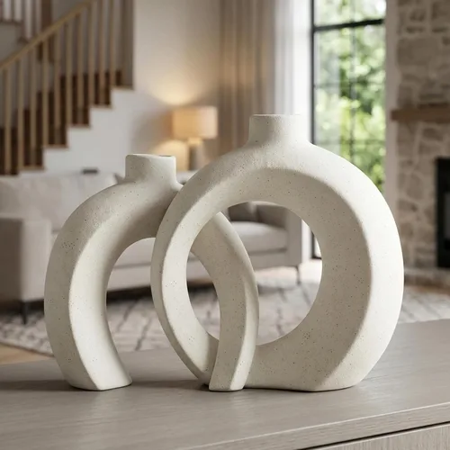 Juego de 2 jarrones decorativos entrelazados | Jarrones de cerámica con textura de arena mate para decoración moderna japonesa y bohemia del hogar,