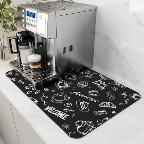 Miniatura 13 de AMOAMI Tapete de café absorbente con parte trasera de goma para secar platos para encimera de cocina, accesorios de bar para debajo de la cafetera