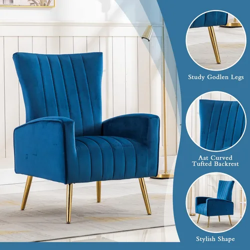 Miniatura 3 de LSSPAID Juego de 1 sillas decorativas de terciopelo, tapizadas de tela moderna, sillas para sala de estar, sillones con respaldo de ala y patas