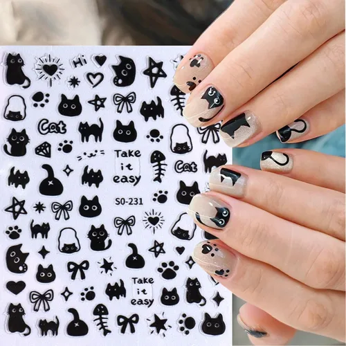 Miniatura 3 de Calcomanías de uñas de gato, 8 hojas de calcomanías autoadhesivas 3D con diseño de gato dorado, plateado, negro, blanco, para niños, niñas, mujeres