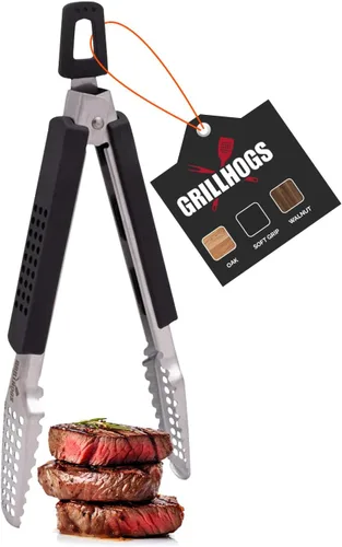 Miniatura 12 de Pinzas para barbacoa de acero inoxidable 18/0 de 9 pulgadas con mango ergonómico de madera de roble real para cocinar, accesorio duradero