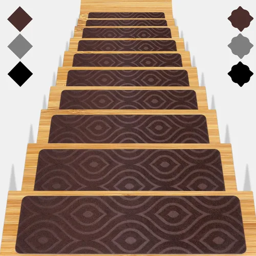 Miniatura 11 de Peldaños de escalera para escalones de madera 15 piezas - 8x30 pulgadas Alfombra corredor para escaleras interior Alfombrillas antideslizantes