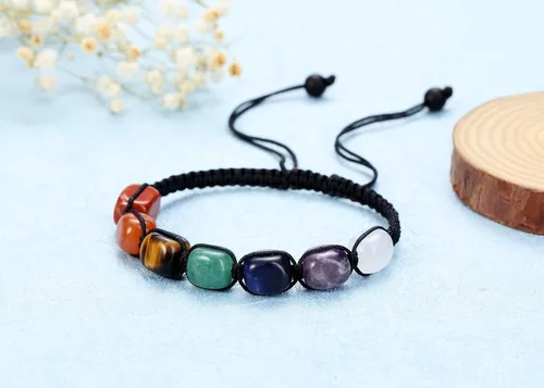 Miniatura 3 de Top Plaza Pulsera de yoga de 7 chakras con piedra curativa de reiki, piedras preciosas naturales, pulseras de cuerda trenzada para mujeres y niñas