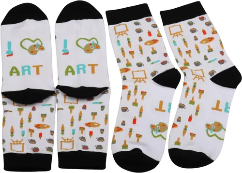 Miniatura 4 de MBMSO Calcetines de artista de pintura, 2 pares de calcetines con texto en inglés "I Love Art", regalo para amantes del arte, profesores