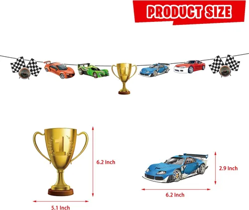 Miniatura 5 de Suministros para fiesta de cumpleaños de autos de carreras, 142 piezas de decoraciones de fiesta de carreras de autos de carreras para niños