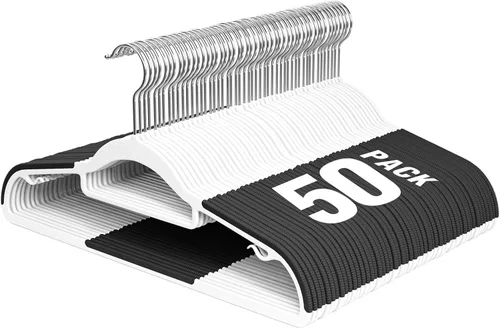 Miniatura 8 de Paquete de 50 perchas de plástico resistentes con gancho giratorio de 360°, barra antideslizante y organizadores de armario ultrafinos de 0.2