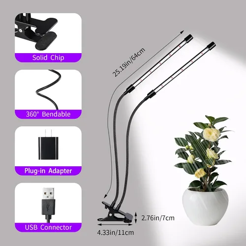 Miniatura 5 de Luces de cultivo de mejora con 168 LEDs, luces de planta con clip para plantas de interior, lámparas de crecimiento de plantas LED blancas+rojas