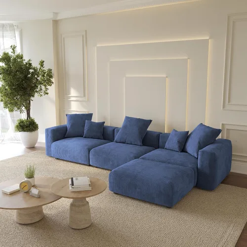 Miniatura 43 de WJShome Cloud Couch Sofá Seccional Modular, Sofá en Forma de L de 102 pulgadas con Otomana, Sofá de Pana Beige de 3 Asientos, Sofá Seccional