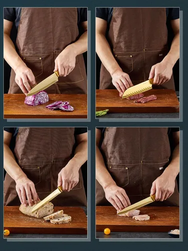 Miniatura 3 de Aiheal Juego de cuchillos de cocina, 16 piezas de acero inoxidable de alto carbono de color dorado, hoja con revestimiento de titanio, cuchillería
