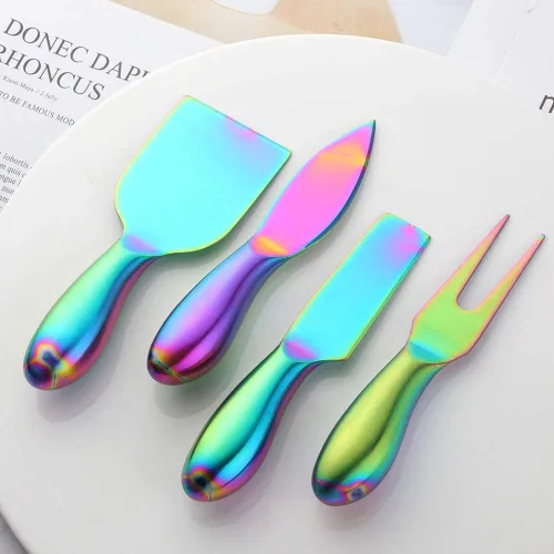 Miniatura 6 de Buyer Star Rainbow - Juego de 4 cuchillos de queso de acero inoxidable, mini cuchillos para queso, accesorios para tablero de charcutería, cuchillo