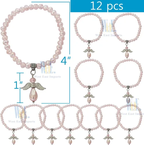 Miniatura 2 de WE Pulsera con dije de ángel de cristal rosa 12 piezas - Bautizo favor/Bautizo/Recuerdos de Bautizo/Quinceañera/Baby Shower, Cristal, cristal