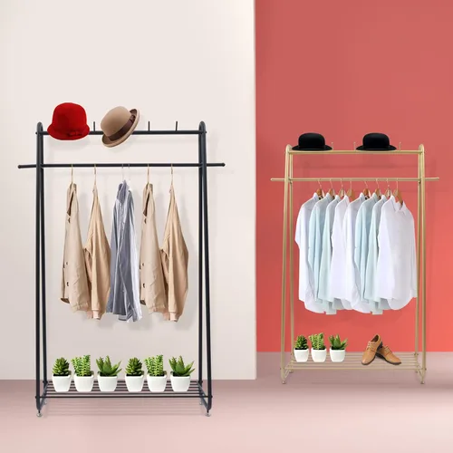 Miniatura 4 de Perchero de ropa resistente para dormitorio, sala de estar, perchero independiente de acero de estilo moderno con estantes, armario, color negro