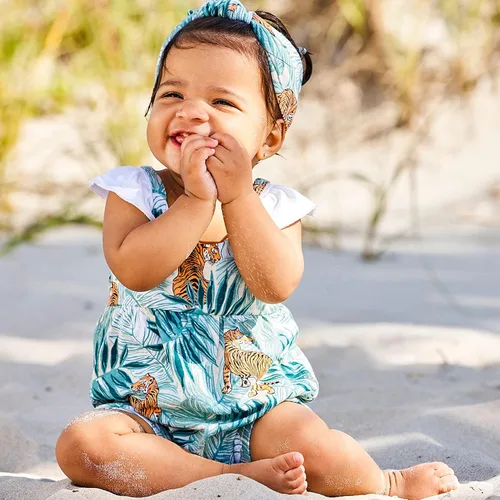 Miniatura 2 de HonestBaby Conjunto de body de 3 piezas con diseño de burbujas para bebé, mameluco y diadema