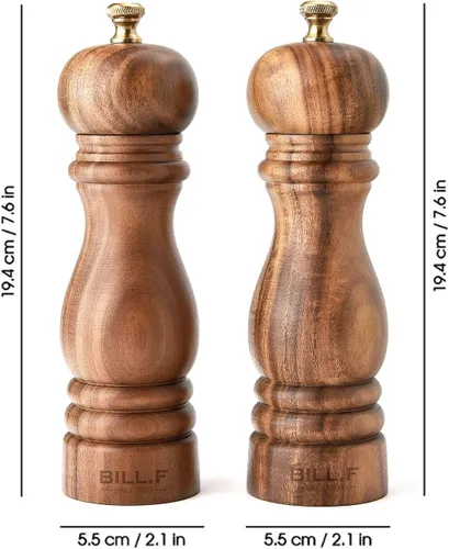 Miniatura 2 de BILL.F - Molinillo de sal y pimienta, molinillo de pimienta, molinillos de sal, juego de 2 con rotor de cerámica ajustable de 7 pulgadas