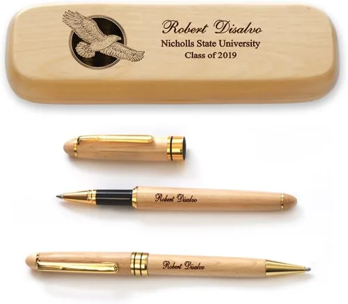 Miniatura 5 de Juego de bolígrafos de graduación de madera de arce macizo personalizado para médico MP-Médico-GD
