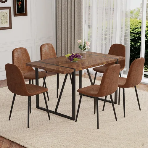 Miniatura 9 de Juego de mesa de comedor UELKS para 4, juego de mesa de cena para 4, mesa de cocina de 55'' y sillas de gamuza con tela de napa, juego de 4, juego