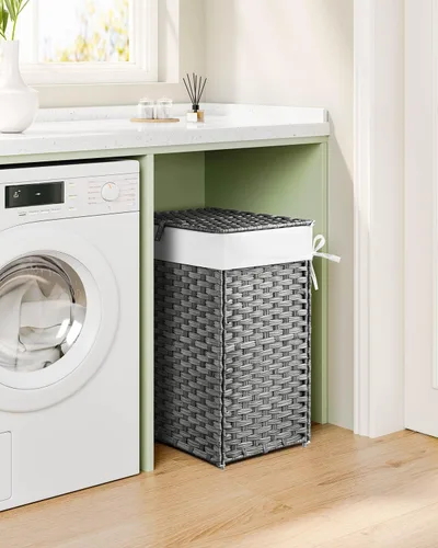 Miniatura 8 de Greenstell Cesta de ropa sucia con tapa, cesta de ropa de 60L con 2 bolsas de forro extraíbles y 2 bolsas de malla para lavandería, cesta de ropa