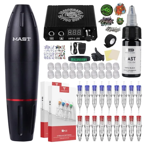 Miniatura 11 de Dragonhawk X3 Pro - Kit de pistola de tatuaje inalámbrica con 2 baterías Rca reemplazables, 20 agujas Pro, suministros completos para principiantes