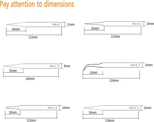 Miniatura 2 de Juego de 6 pinzas de precisión, punta fina, antiestáticas, curvadas de pinzas ESD, electrónica, laboratorio, joyería, manualidades, soldadura 6