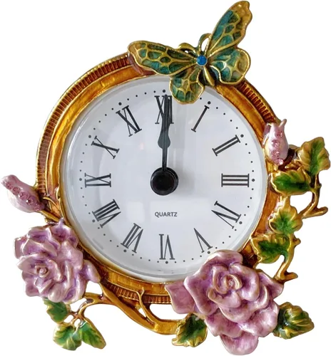 Miniatura 9 de Silent Mini reloj de mesa analógico vintage con cuerpo de metal pintado a mano y núcleo sin tictac funciona con pilas para estante, dormitorio
