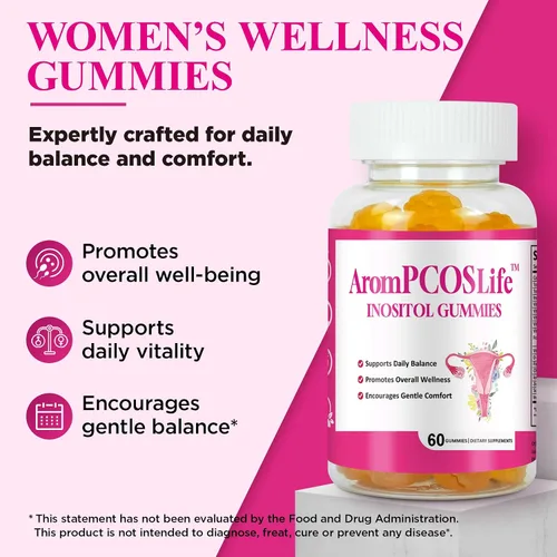 Miniatura 8 de AromPCOSLife - Gomitas de inositol para mujer, 60 unidades, suplemento de mio-inositol con folato y vitaminas B6 y B12, apoya el bienestar diario