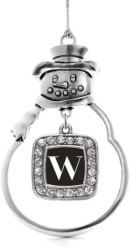 Miniatura 115 de Inspired Silver - Adorno de rodillo de reina - Adorno cuadrado de plata con muñeco de nieve con joyas de circonita cúbica