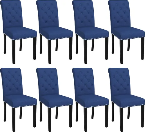 Westice Juego de 8 sillas de comedor tapizadas de tela para cocina, sillas laterales de comedor con ribete de cabeza de clavo y patas de madera de