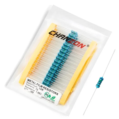 Miniatura 15 de Chanzon - 100 resistencias de película metálica 1/2 W (0.5 W) 10 Ω ohmios ±1% de tolerancia 10R MF, resistencias de agujero pasante con limitación
