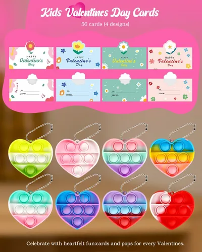 Miniatura 5 de Paquete de 56 juguetes para ansiedad y tarjetas prellenadas para el día de San Valentín para el aula de los niños, mini juguetes