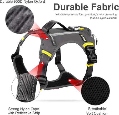 Miniatura 8 de Fida - Arnés resistente para perro, pechera para viaje, campamento o senderismo. Para perro pequeño, mediano y grande, con 2 bolsillos laterales