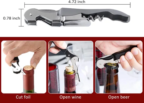Miniatura 2 de RECUTMS Paquete de 12 sacacorchos para botellas de vino, acero inoxidable resistente con cortador de papel de aluminio, pequeño regalo de acero Gris