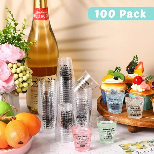 Miniatura 4 de Amyhill 100 vasos de chupito de plástico transparente de 2 onzas, mini vasos desechables, divertidos vasos de chupito para adultos, amigos, fiesta