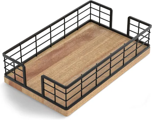 Miniatura 36 de Wican Bandeja para toallas de invitados para baño, servilletas de madera y hierro para tocador, mesa de comedor, cesta de madera para toallas