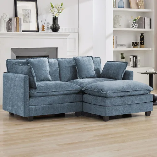 Miniatura 34 de Otomán de Sofá Moderno de Chenille Nube de 35'', Otomán Rectangular para Sofá Seccional Modular, Beige