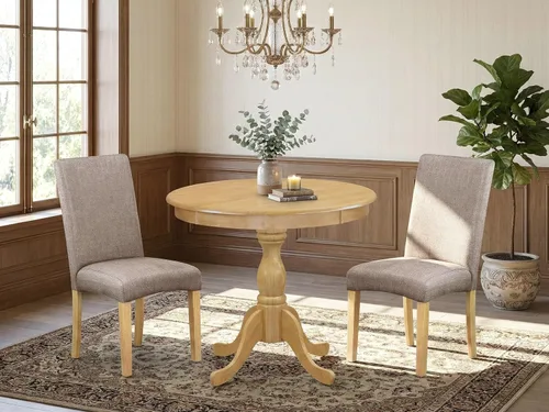 Miniatura 2 de East West Furniture AMDR3-OAK-16 - Juego de mesa de comedor de 3 piezas contiene una mesa de cocina redonda con pedestal y 2 sillas de comedor