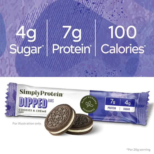Miniatura 4 de SimplyProtein - Barras de proteínas bañadas en chocolate, paquete de 20, galletas y crema, barra alta en proteínas y bajo en azúcar