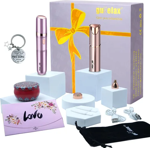 Miniatura 10 de Depiladora eléctrica de belleza+removedor de vello facial para mujeres, juego de regalo de dispositivo de depilación, sistema de depilación Dorado