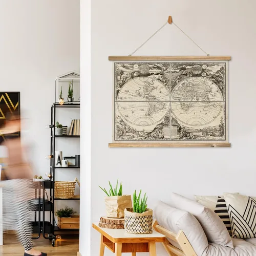 Miniatura 6 de XIAOAIKA Tapiz de Mapa del Viejo Mundo - Póster de Carta Náutica Vintage con Marco de Madera, Arte Clásico de Exploración Marítima, Colgante