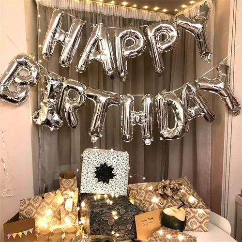 Miniatura 4 de Cartel plateado de feliz cumpleaños – Globos de letras de papel de aluminio de Mylar de 16 pulgadas con cinta, globos autoinflables para mujeres