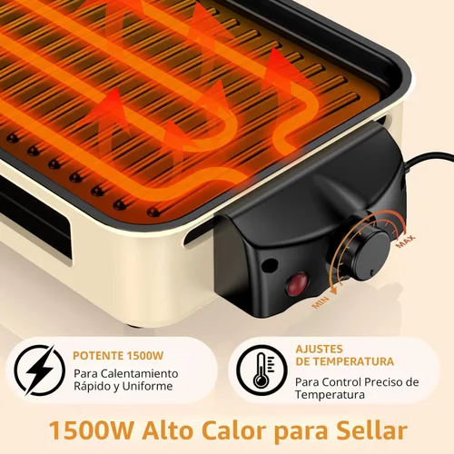 Miniatura 4 de Parrilla Eléctrica para Interiores de 1500W - 2 en 1 Parrilla de Interior Sin Humo para Cocina con Parrilla y Plancha Extraíbles Antiadherentes
