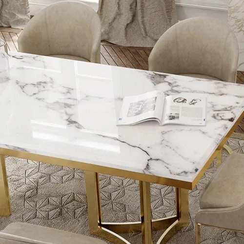 Miniatura 7 de POVISON Mesa de comedor de mármol para 6, mesa de comedor moderna de 71 pulgadas para cocina y comedor, mesa de mármol blanco de lujo con pedestal