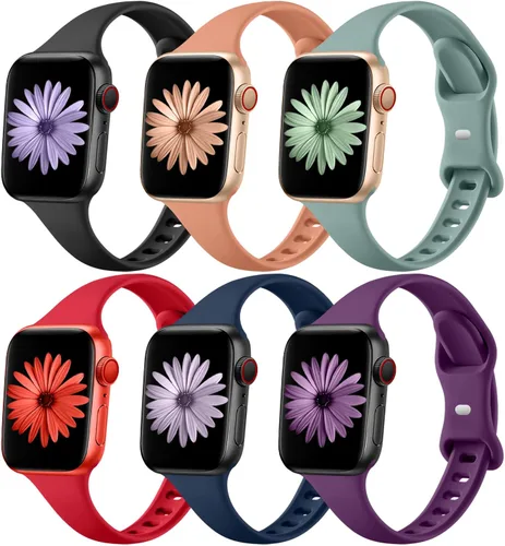 Miniatura 11 de Lerobo 6 Pack Thin Slim Bands Compatible with Apple Watch 38mm 40mm 41mm 42mm 44mm 45mm 46mm 49mm for Women Men, Soft Silicone Sport Strap Wristband