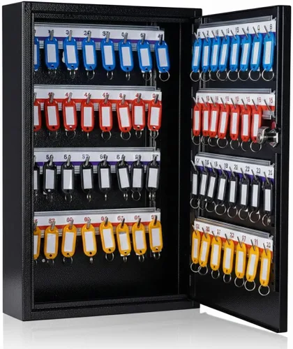 UMEKEN Gabinete de metal para llaves – Caja de bloqueo de llave de coche de 64 posiciones para montaje en pared con etiquetas de llave – Organizador