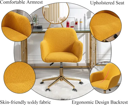 Miniatura 5 de Silla moderna de peluche para oficina en casa, silla giratoria ajustable para sala de estar, bonito escritorio para adolescentes, decoración