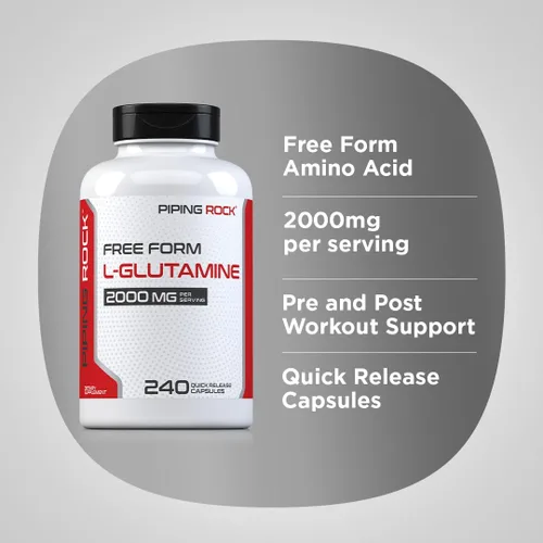 Miniatura 4 de Piping Rock L Glutamine - Cápsulas en polvo 2000 mg 240 píldoras Suplemento para mujeres y hombres Aminoácido en forma libre Sin OMG, sin