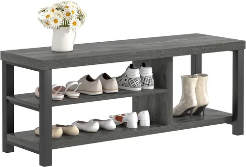 Miniatura 8 de EXCEFUR Banco de entrada industrial, banco rústico de almacenamiento de botas para interiores con asiento para sala de estar, gris