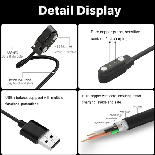 Miniatura 4 de Paquete de 2 cables de carga magnéticos compatibles con Mingdaln JYouPro G28 G20 Smart Watch