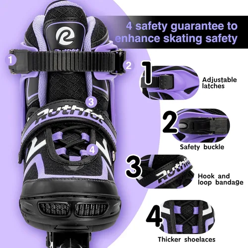 Miniatura 2 de Ruthfot Patines en línea ajustables para niños y niñas con ruedas de luz completa, patines para exteriores para niños y mujeres B Púrpura claro