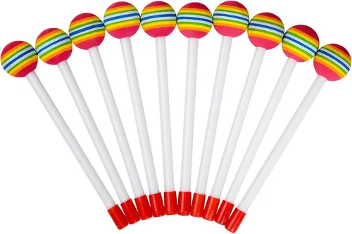 10 piezas de baquetas para niños, baquetas de caramelo arcoíris de espuma suave con cabeza de percusión para juguetes de ritmo