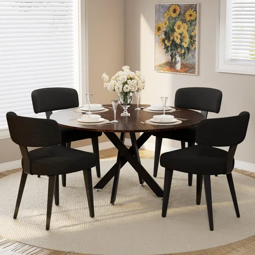 Miniatura 21 de Juego de mesa de comedor de madera para 2, mesa de cocina redonda de 36 pulgadas con 2 sillas de comedor Boucle, mesa de MDF con patas de metal
